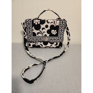 Vera Bradley Julia Satchel in Night & Day w/ Crossbody Strap Black and White